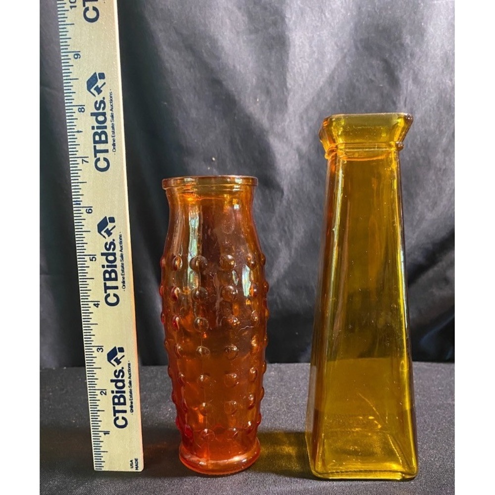 Set of 2 Vintage Amber Glass Vases